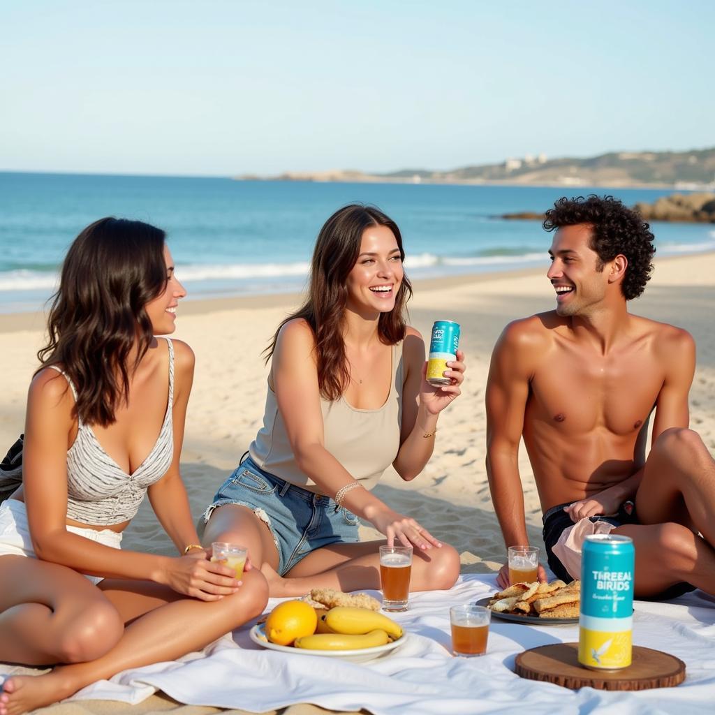 Enjoying Three Birds Seltzer at a Beach Picnic