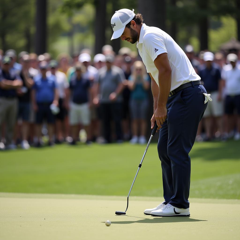 Golfer feeling the pressure of a three-foot putt.