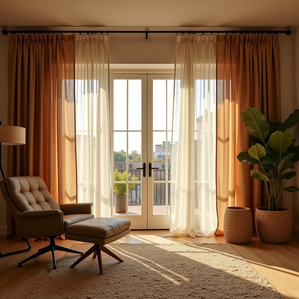 Tobacco Cloth Curtains in a Living Room