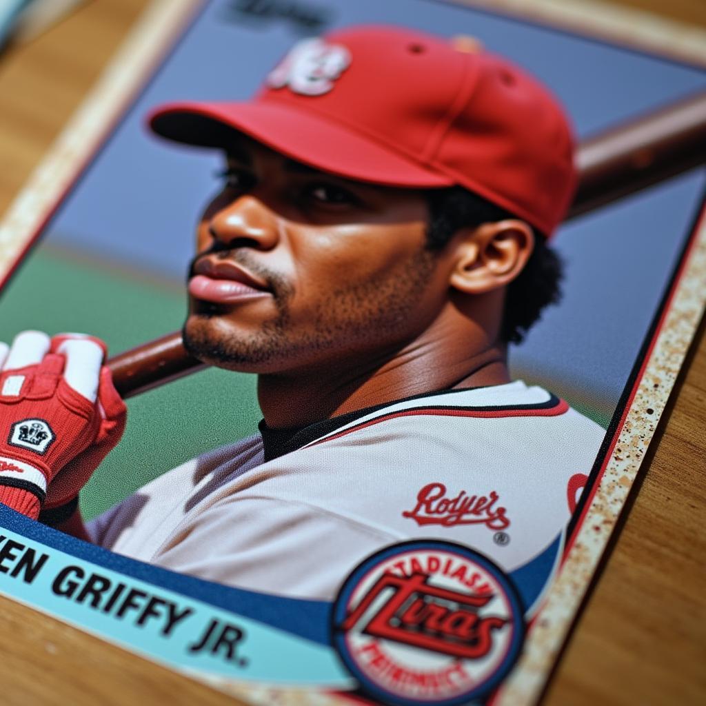 Close-up of a Topps Stadium Club Ken Griffey Jr. card