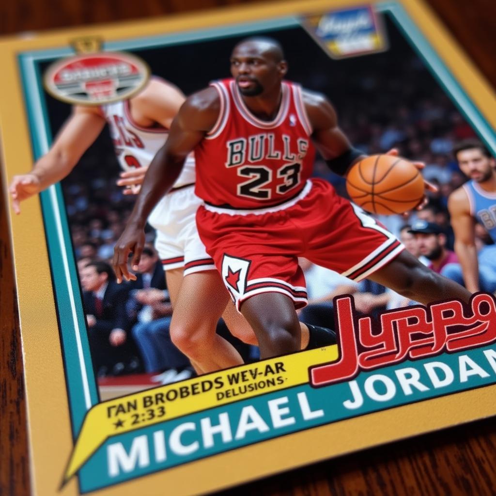 Close-up view of a Topps Stadium Club Michael Jordan card