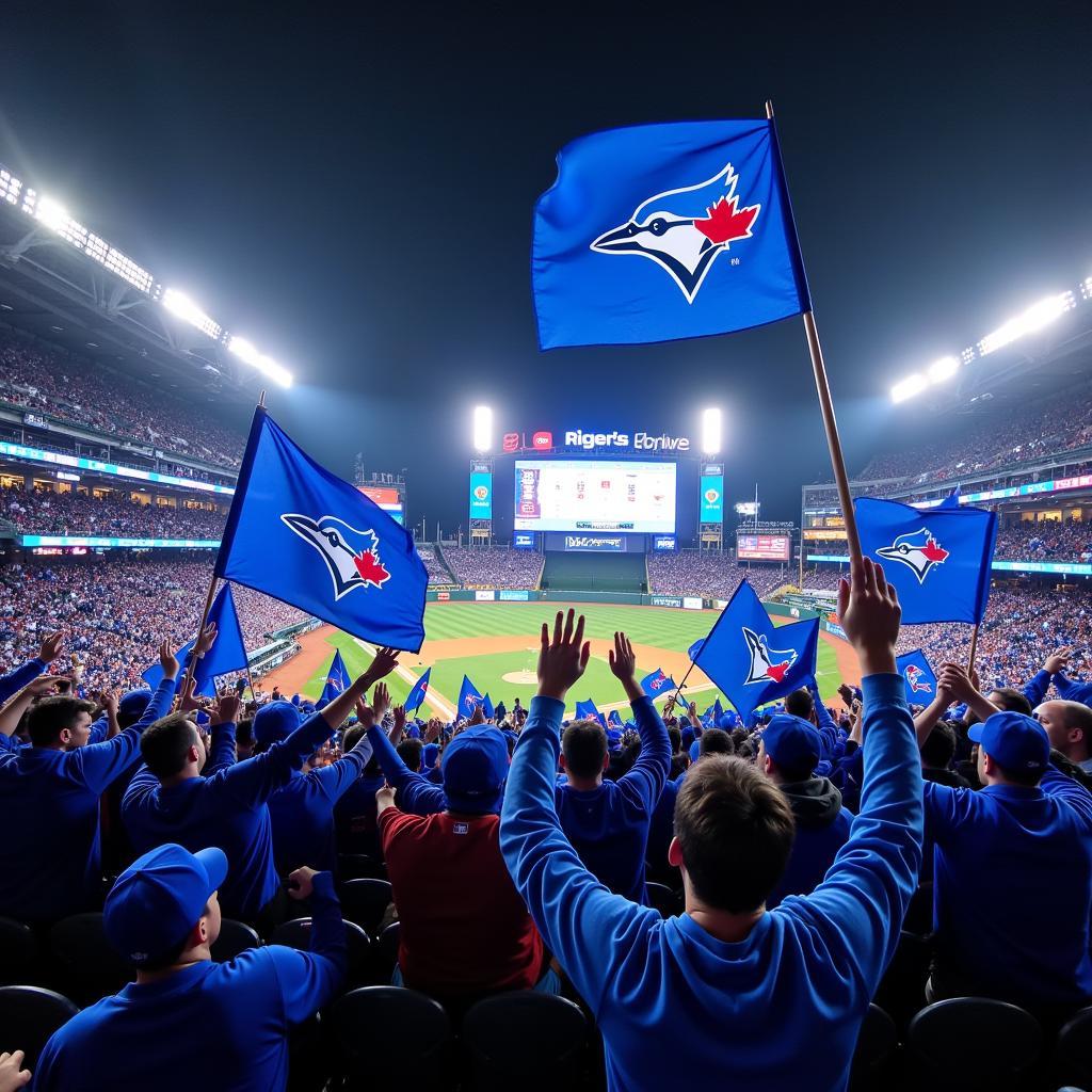 Toronto Blue Jays Fans Waving Flags at Game