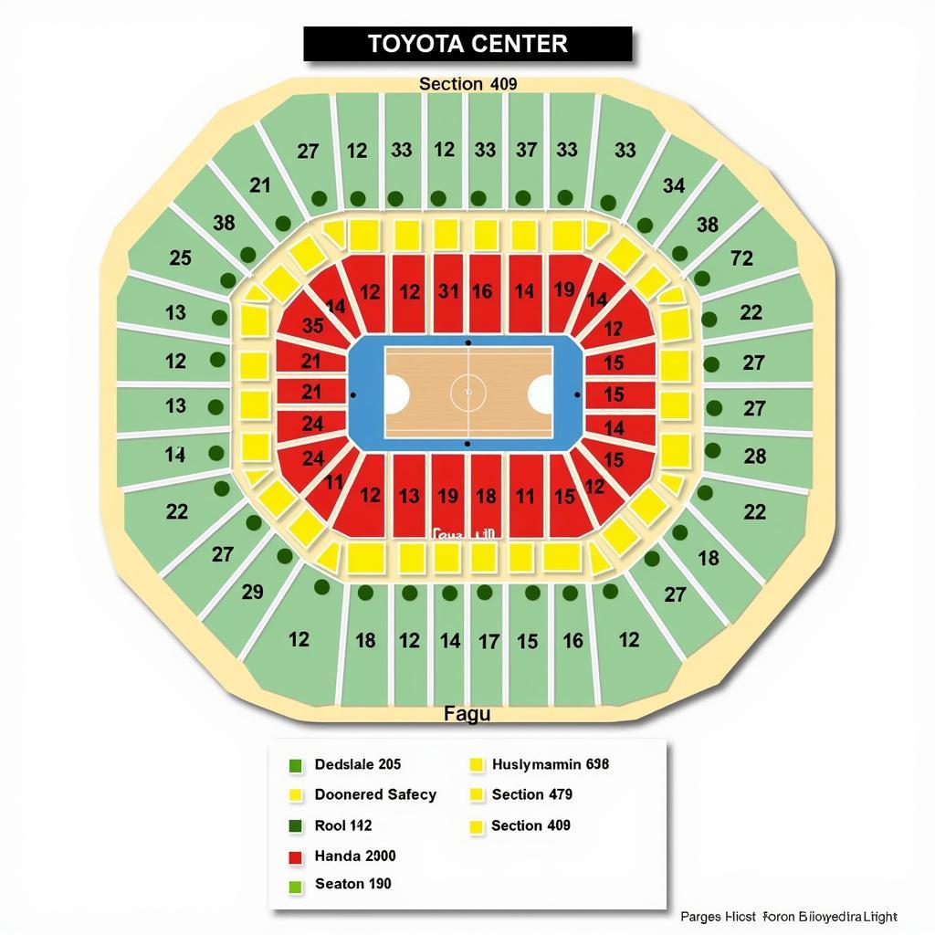 Detailed seating chart of Toyota Center with Section 409 highlighted