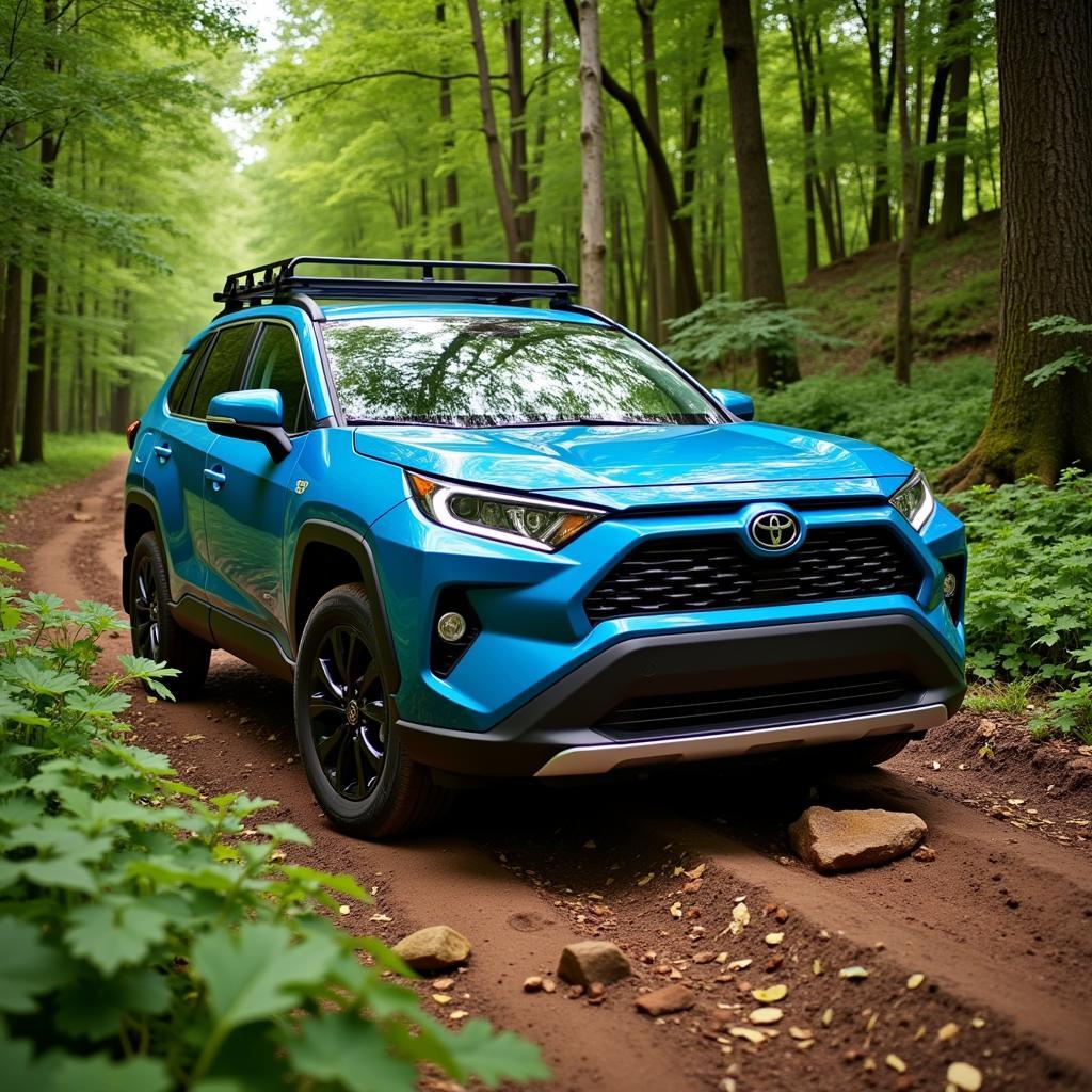 Toyota RAV4 in Nautical Blue on an off-road adventure