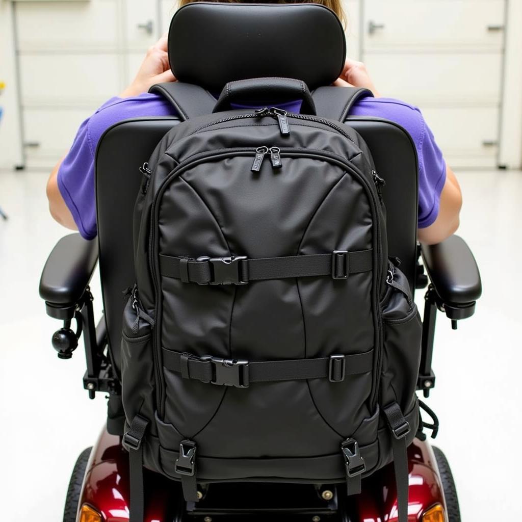 A classic power wheelchair backpack