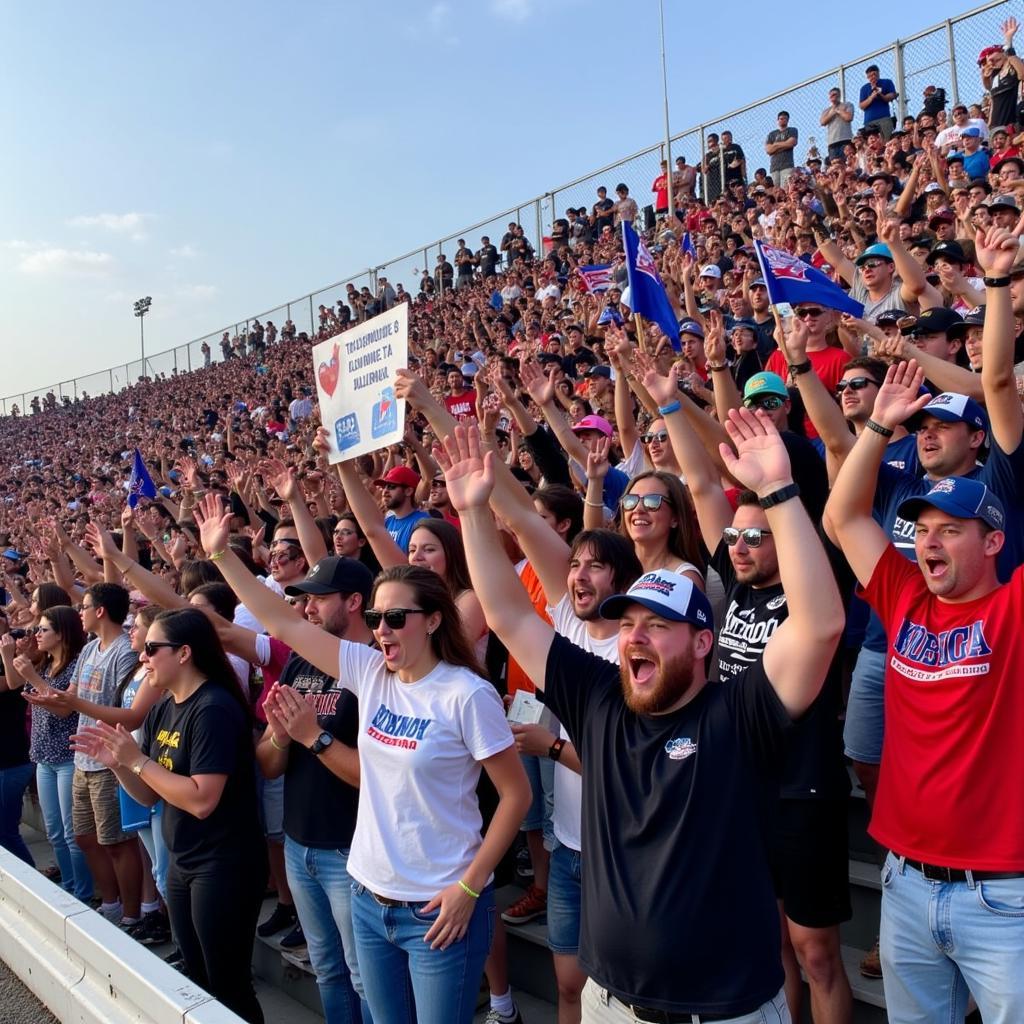 Enthusiastic fans cheering during a race at Tri City Speedway