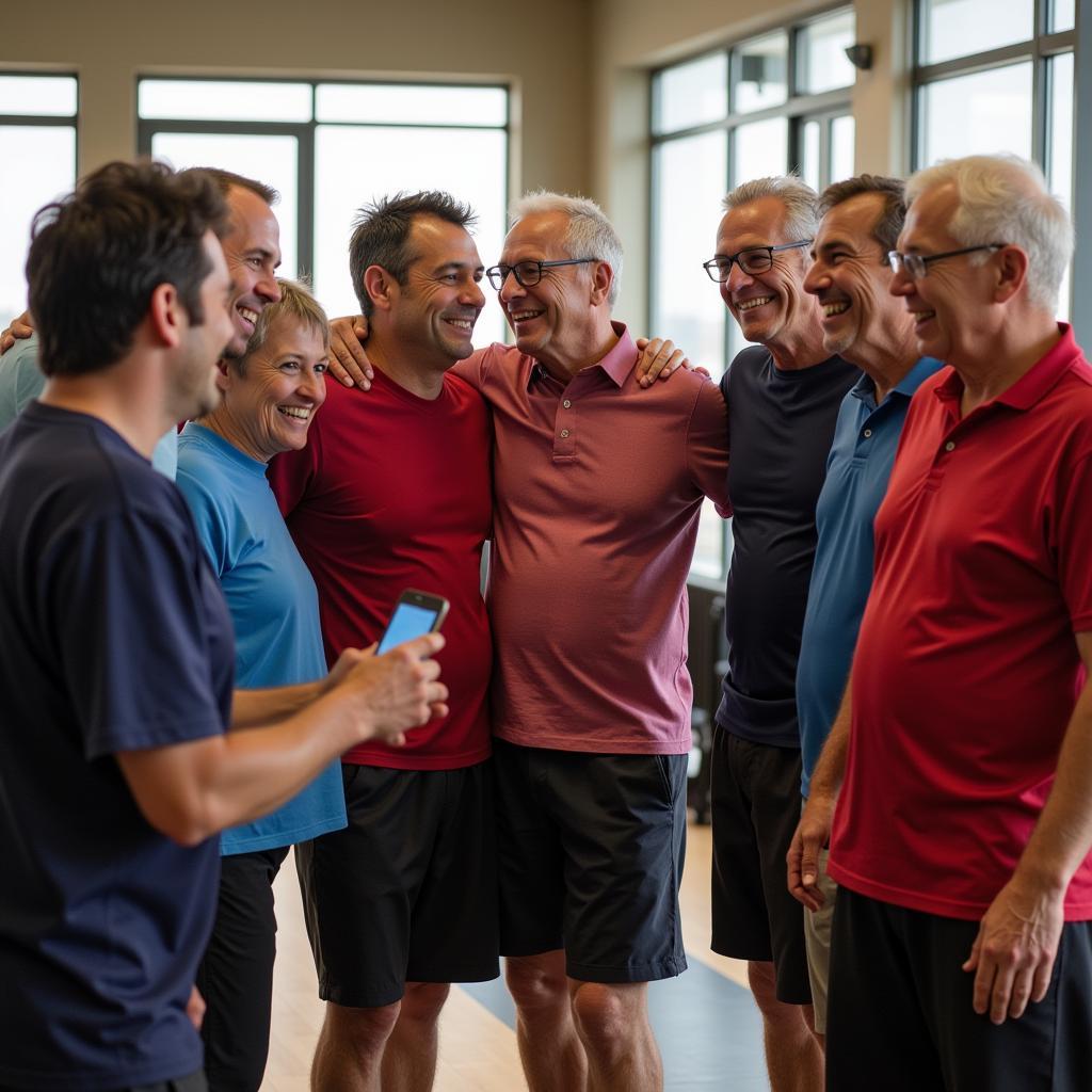 Teammates celebrating a win in the Tri Valley Senior Baseball League