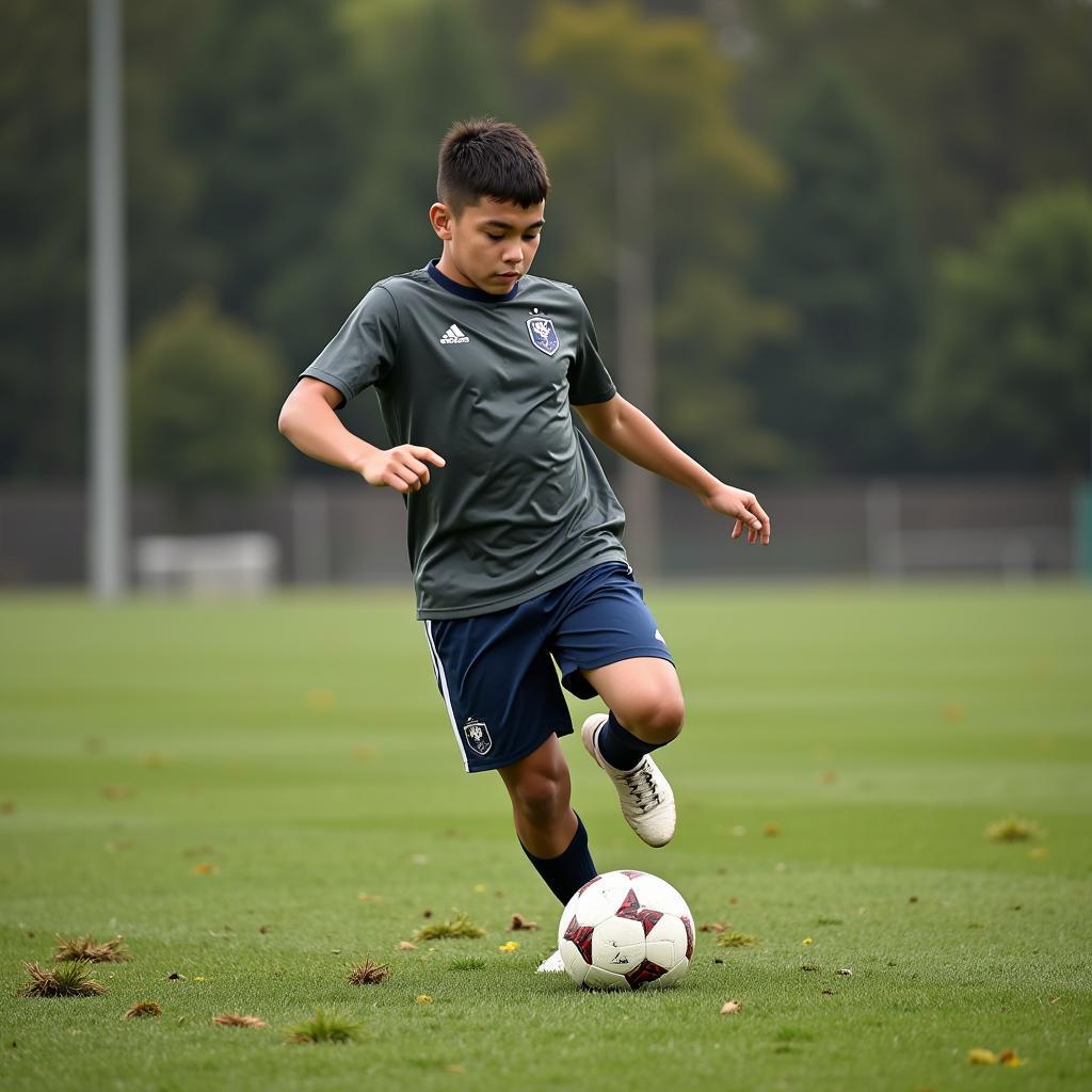 Turning Weeds into Triumphs: A footballer practicing diligently to improve his skills