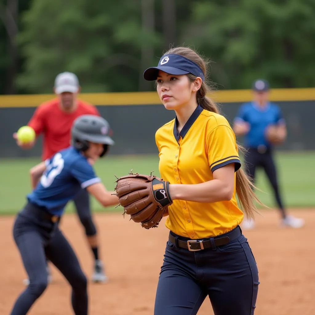 Softball players wearing two button jerseys during a game