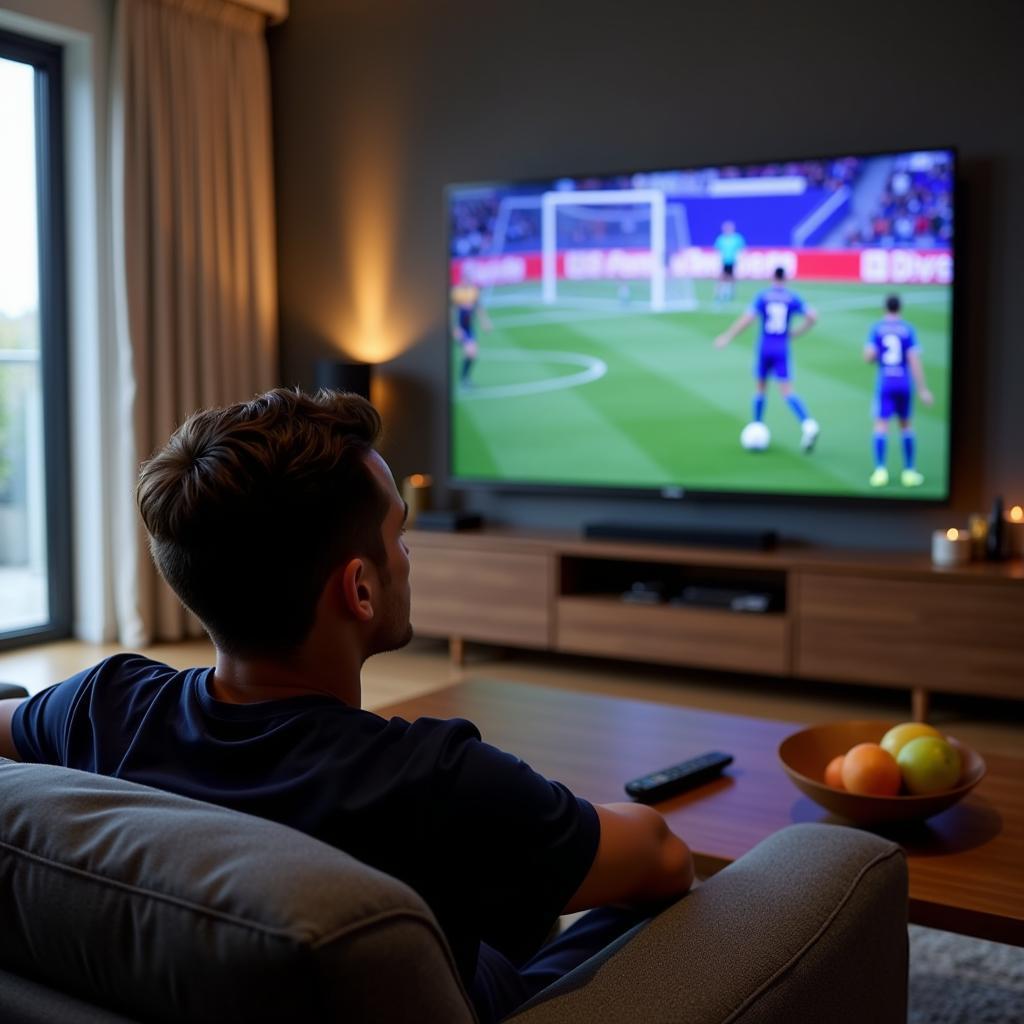 Footballer Watching News on TV