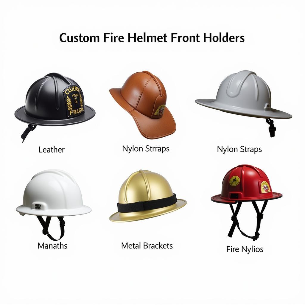 Various types of front holders for fire helmets.