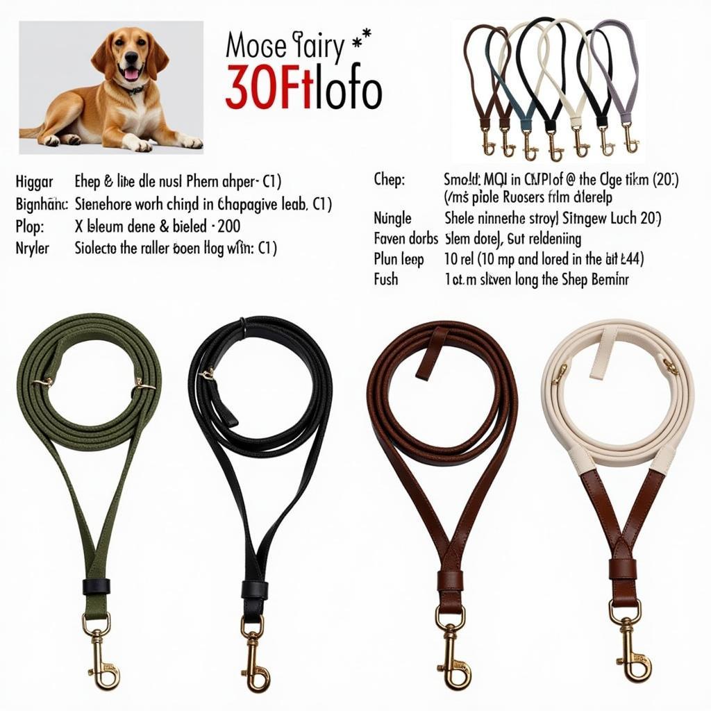 Different types of 30ft dog training leads