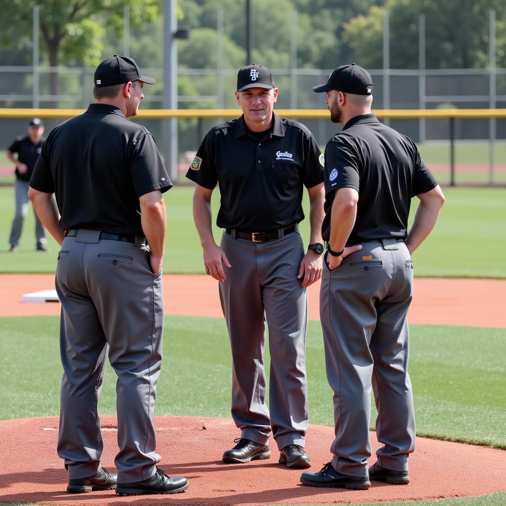 Umpires Conferring During a Baseball Game