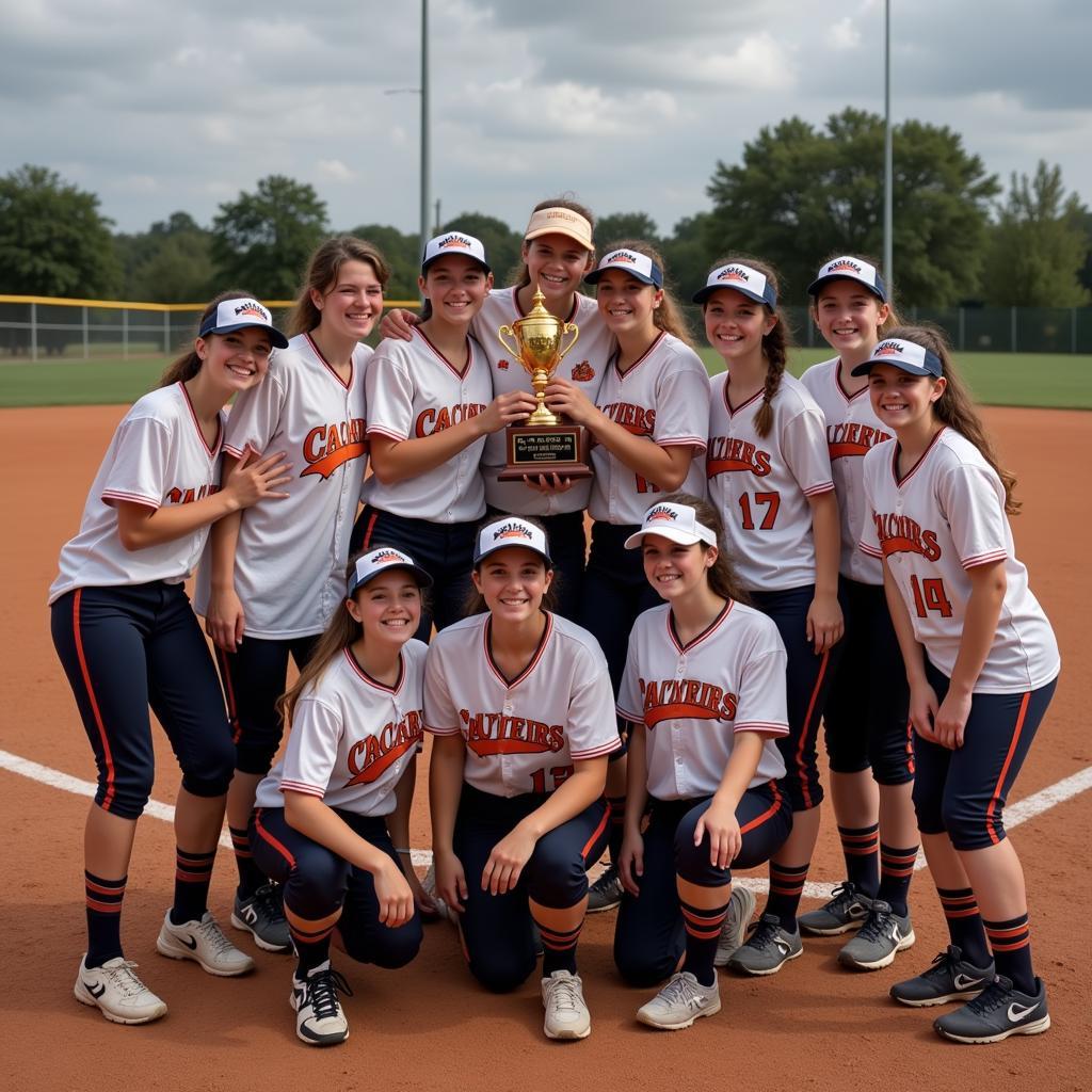 Underdog Softball Team Holding Championship Trophy