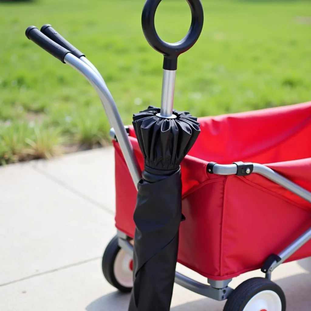 Universal Stroller Umbrella Attached to a Wagon