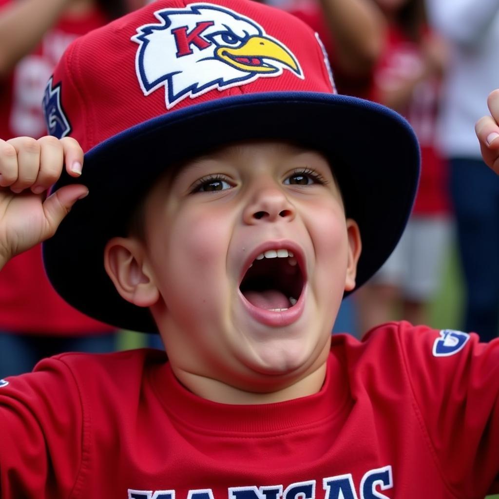 Young fan sporting an upside down Kansas City hat