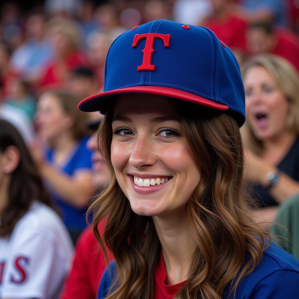 Texas Rangers fan wearing an upside down hat