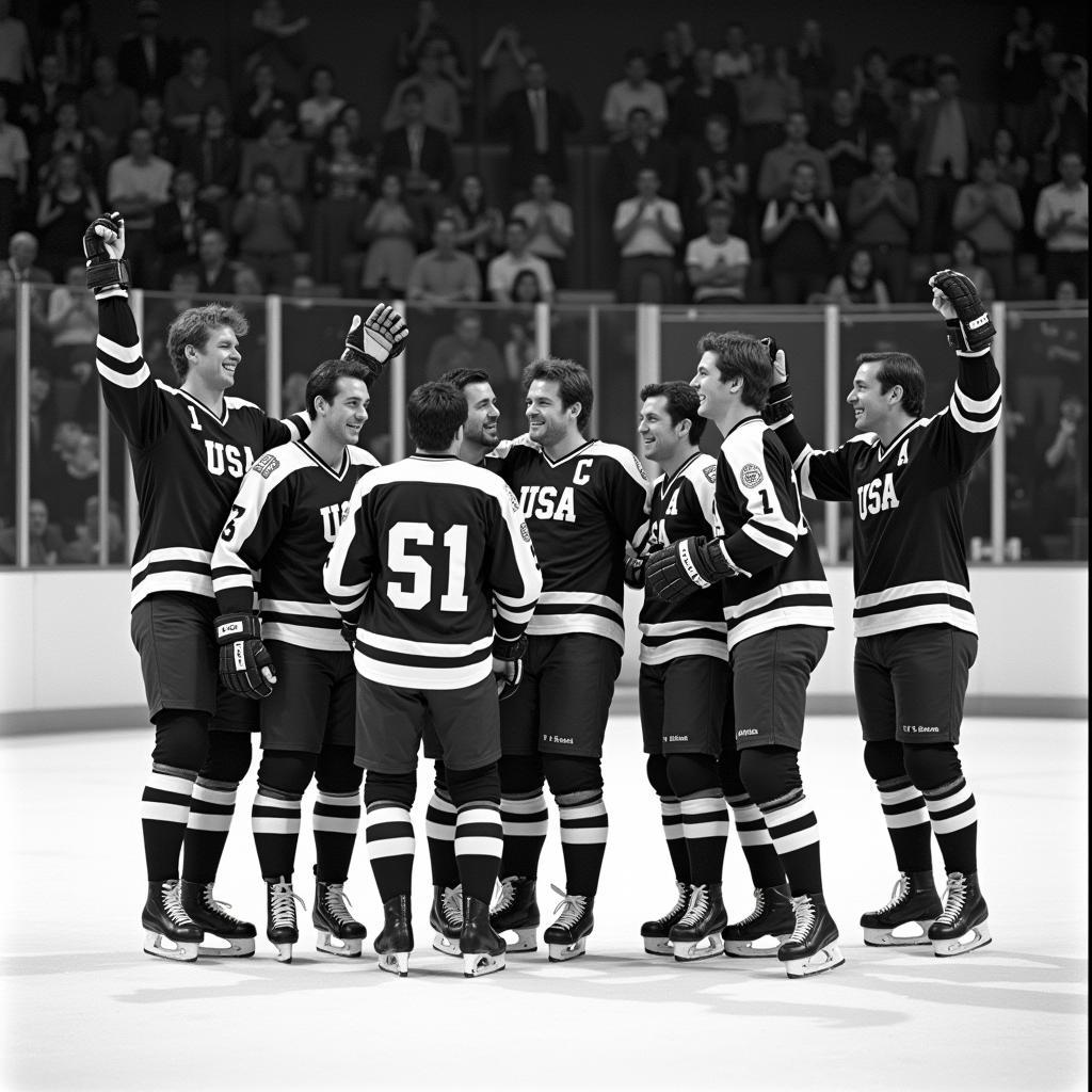 USA Hockey Team Celebrating 1980 Victory