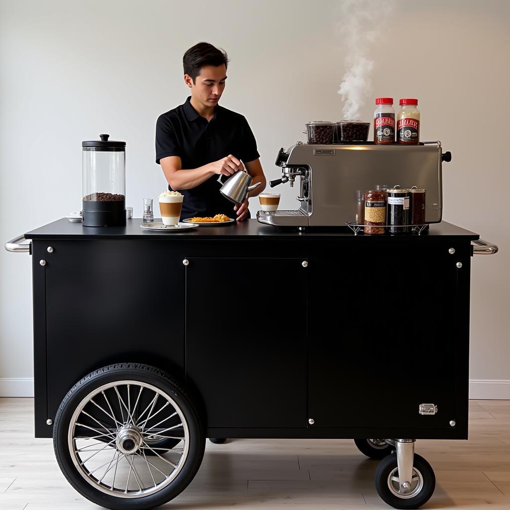 Mobile coffee shop operating from a used Italian ice cart