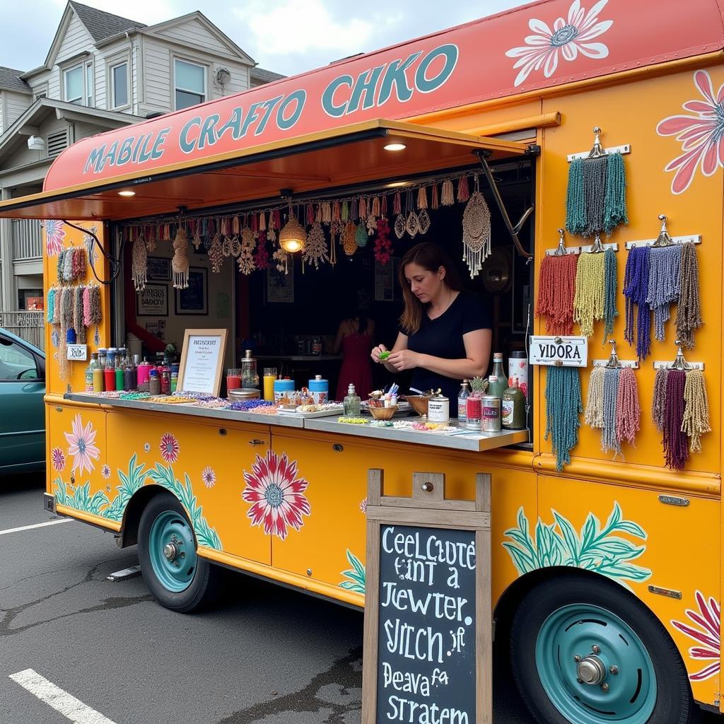 Mobile craft station operating from a used Italian ice cart