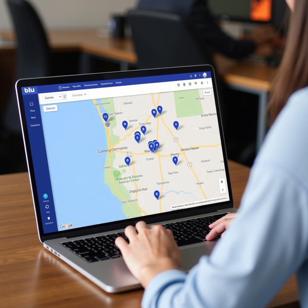 A person using the Blu store locator feature on their laptop