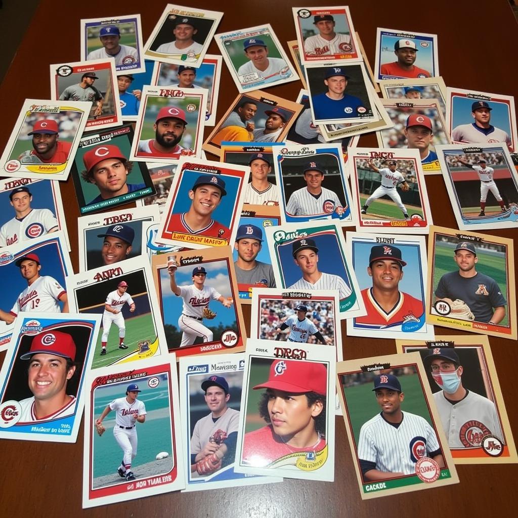 A collection of baseball cards from different eras and teams, showcasing the diverse finds possible in mystery boxes