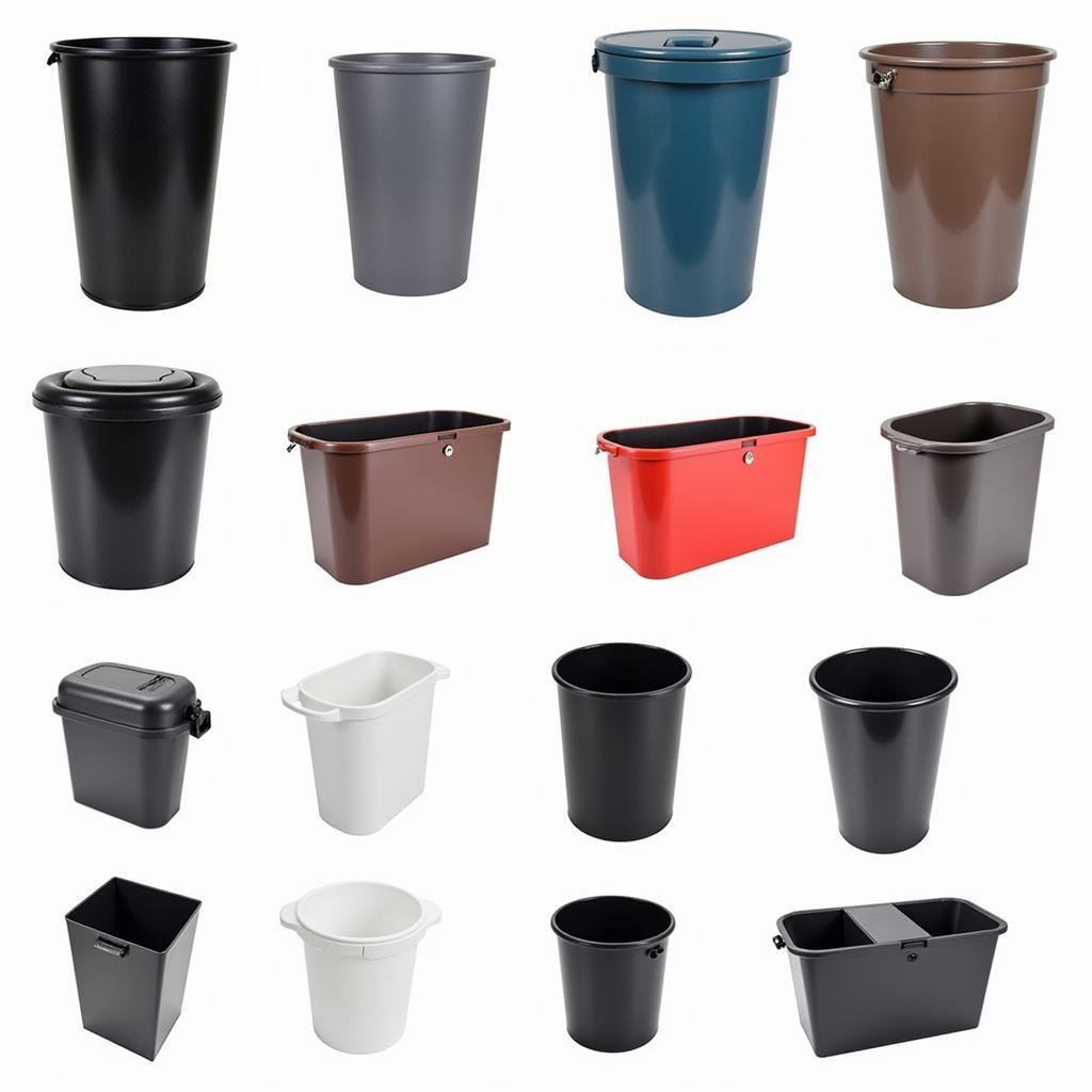 Different styles of car cup holder trash bins on display.