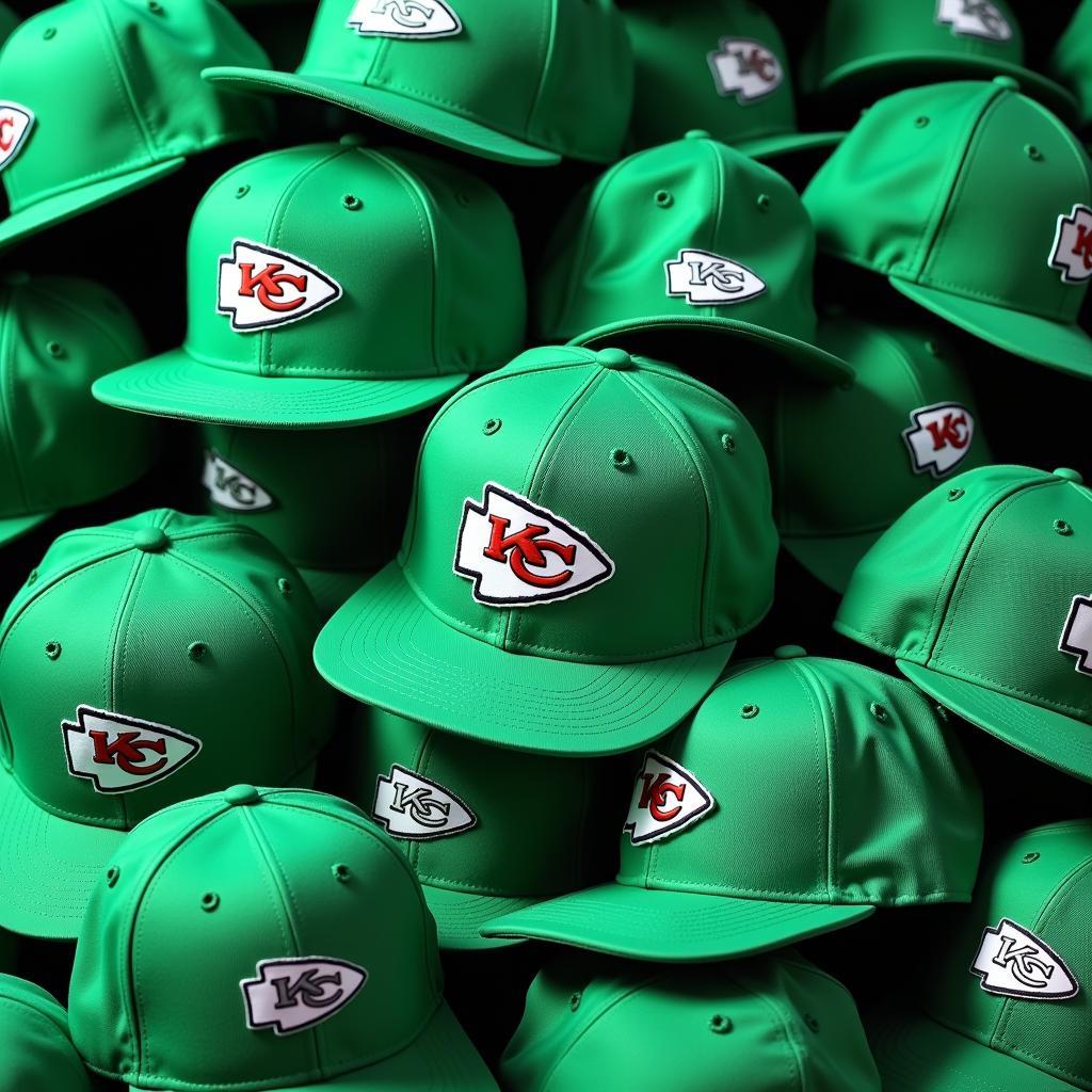 Different styles of green KC hats