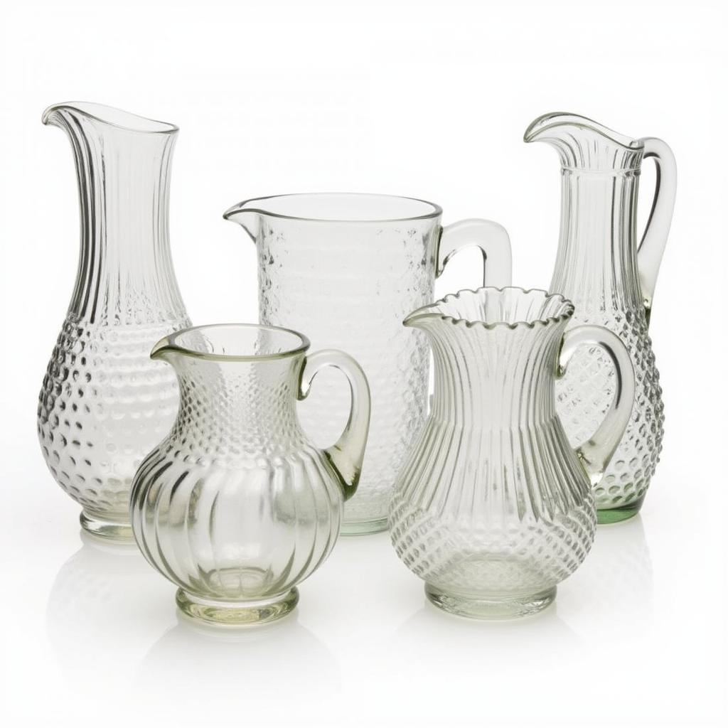 A Variety of Imperial Glass Pitchers on Display