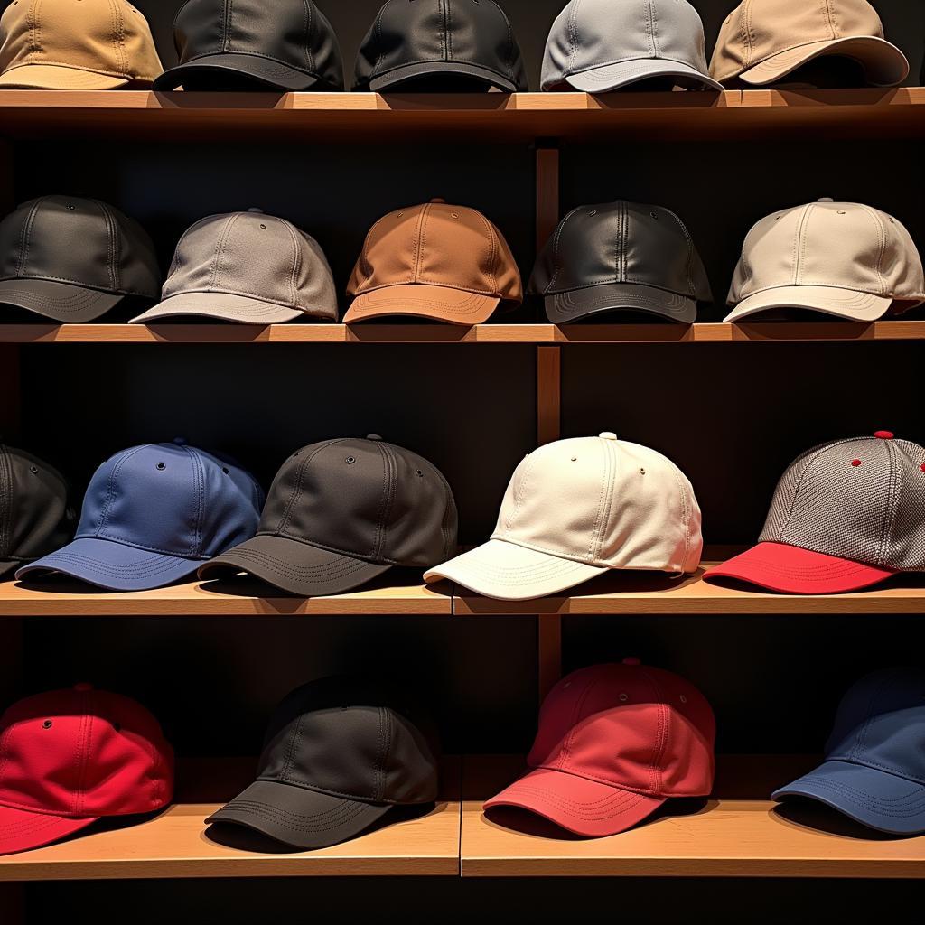 Colorful display of Italian baseball hats in different materials and styles