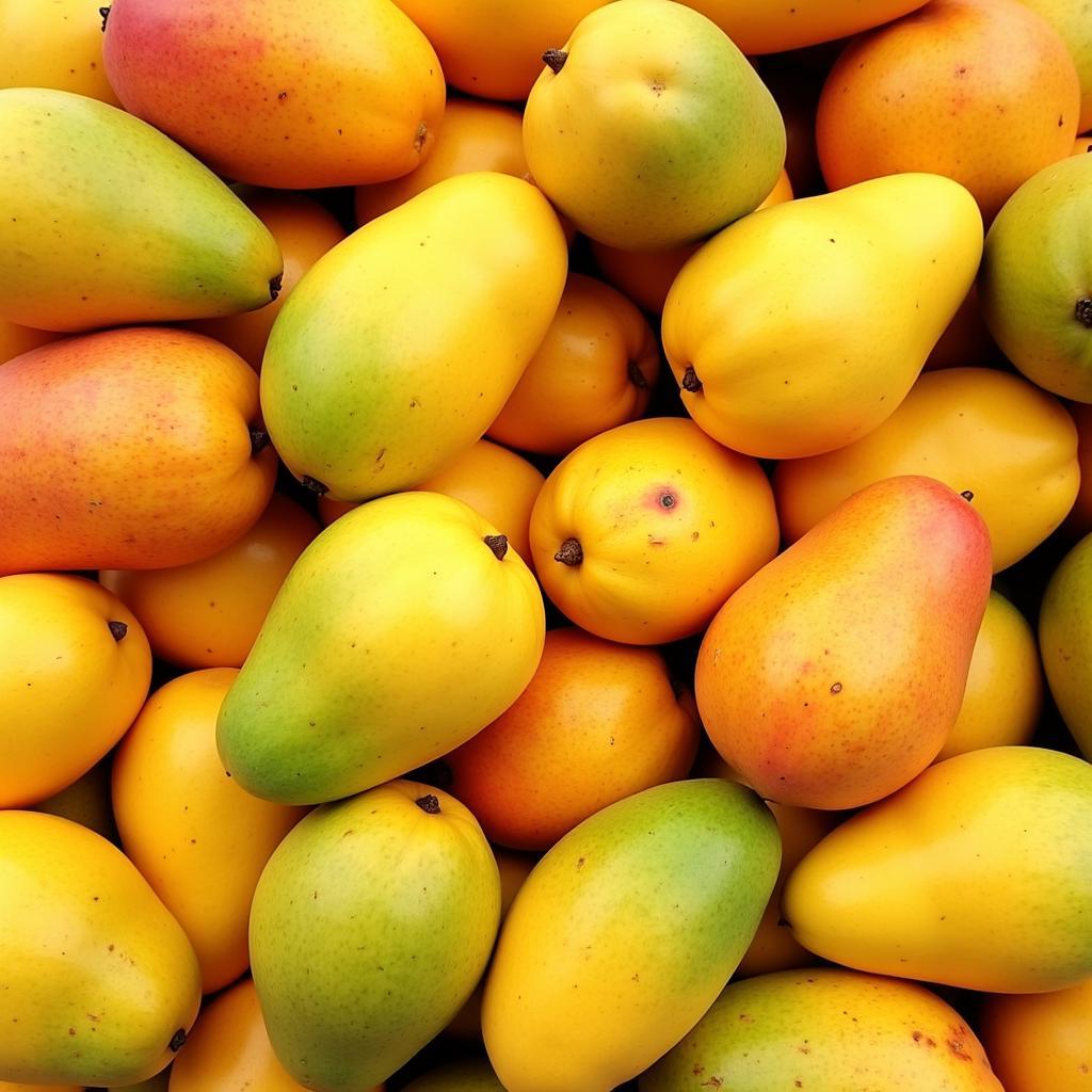 A colorful display of different mango varieties