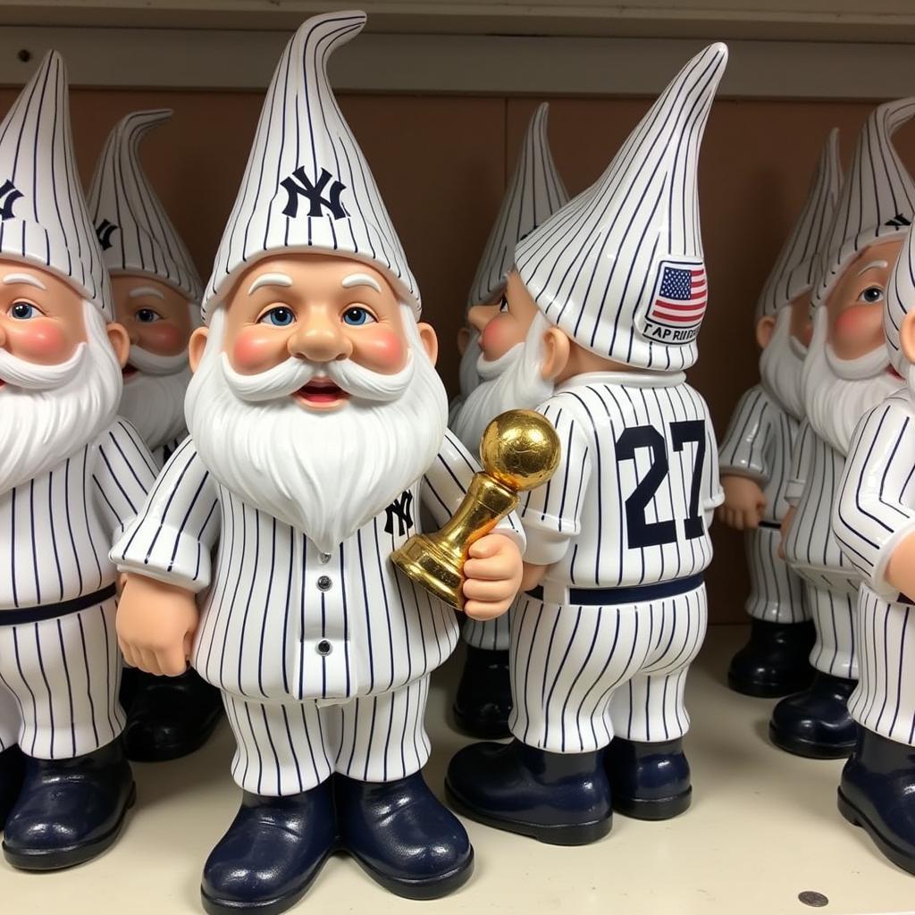 A variety of New York Yankees gnomes