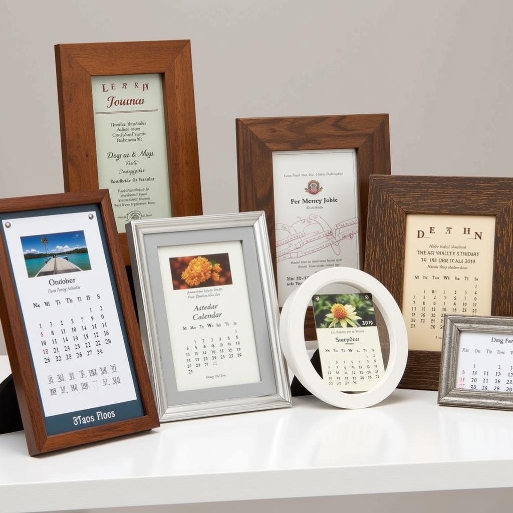 Various Calendar Frames and Holders on Display