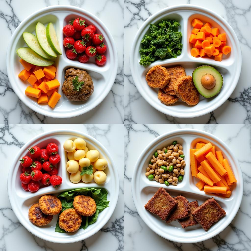 Different Meals Arranged on 7 Compartment Plates