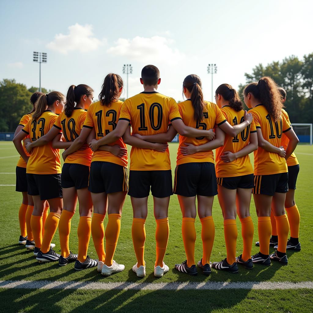 Football Team Huddle Showcasing Vegas Gold Socks