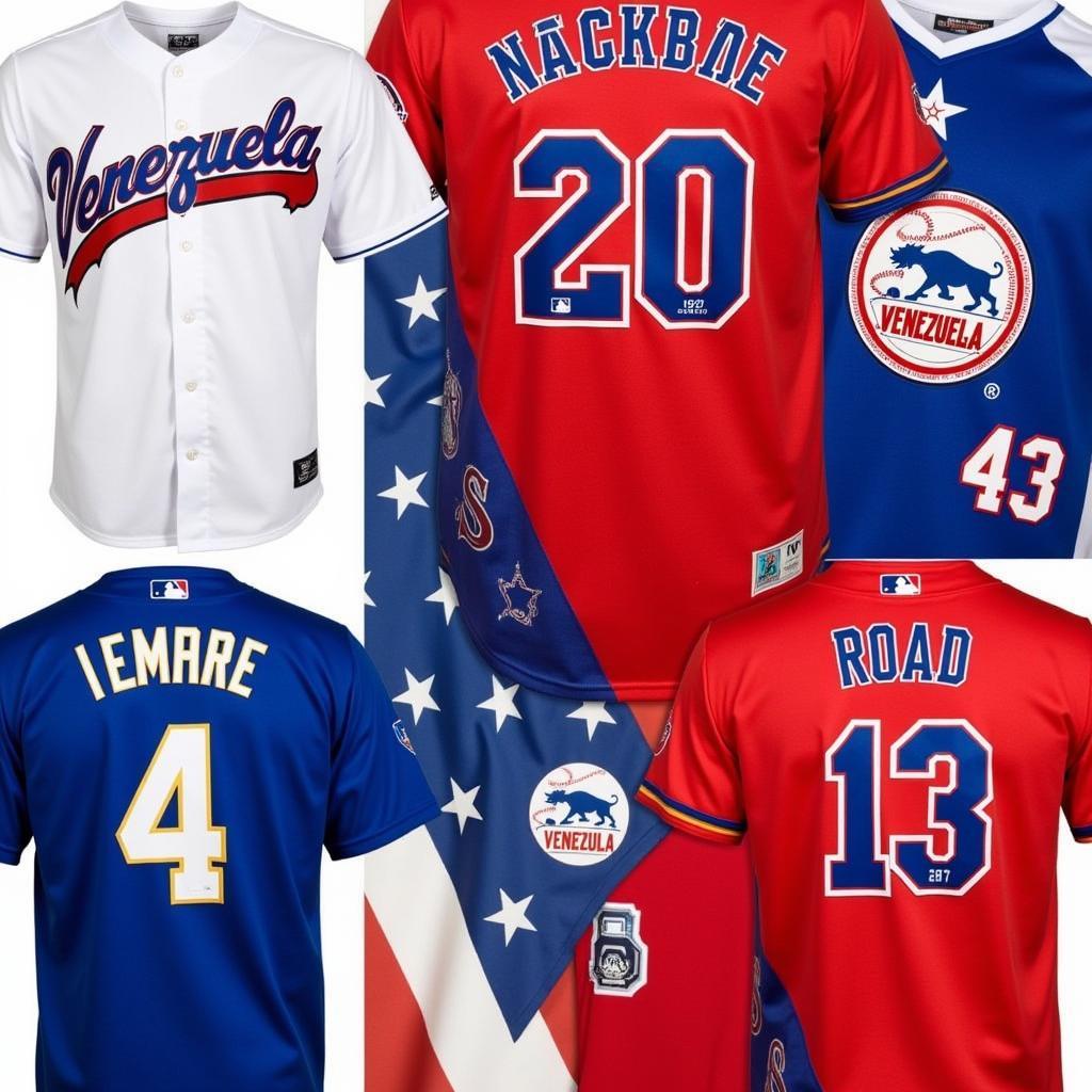 Different styles of Venezuela World Baseball Classic jerseys, including home, away, and player-specific options