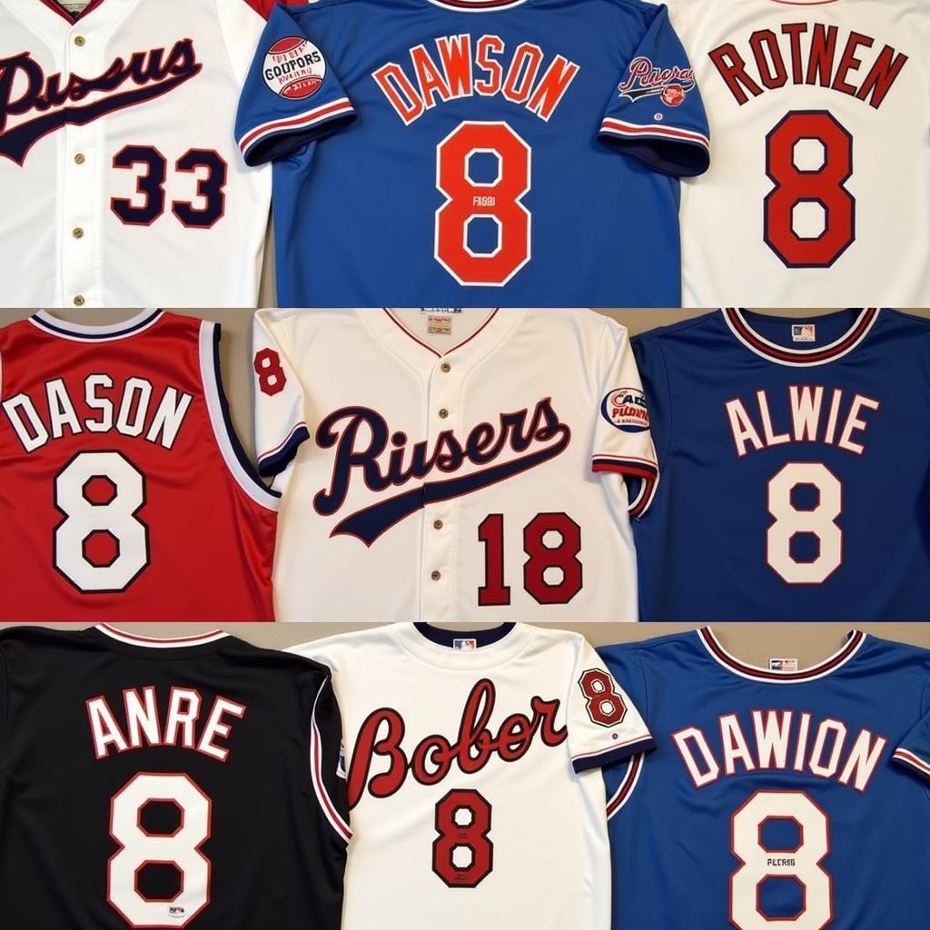 A collection of vintage Andre Dawson Cubs jerseys