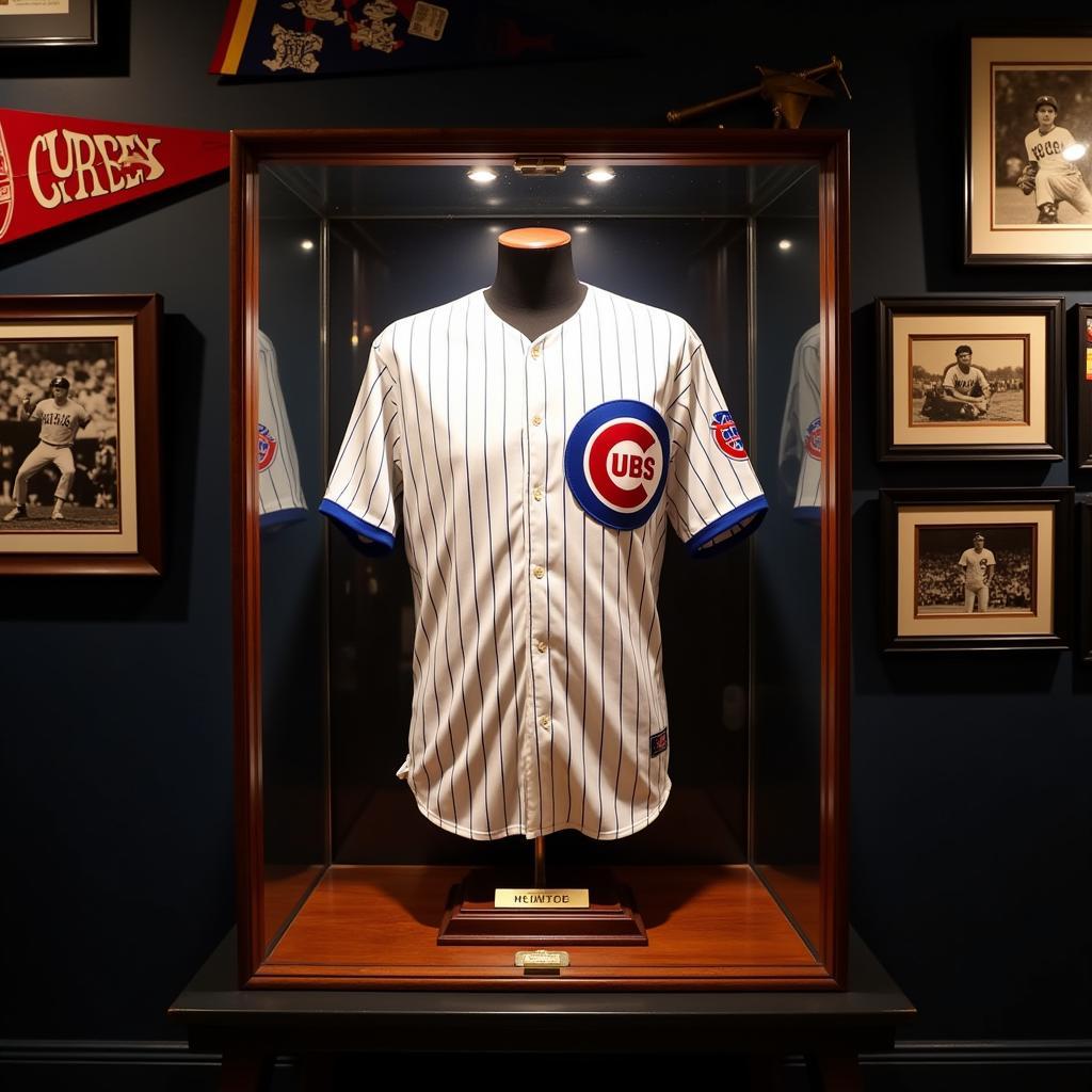 A vintage Andre Dawson Cubs jersey displayed in a collection