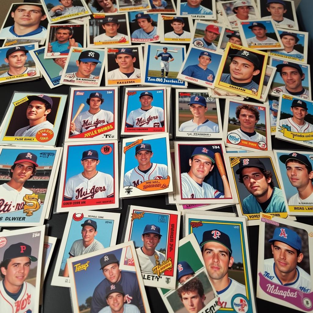 A Collection of Vintage Baseball Cards Spread Out