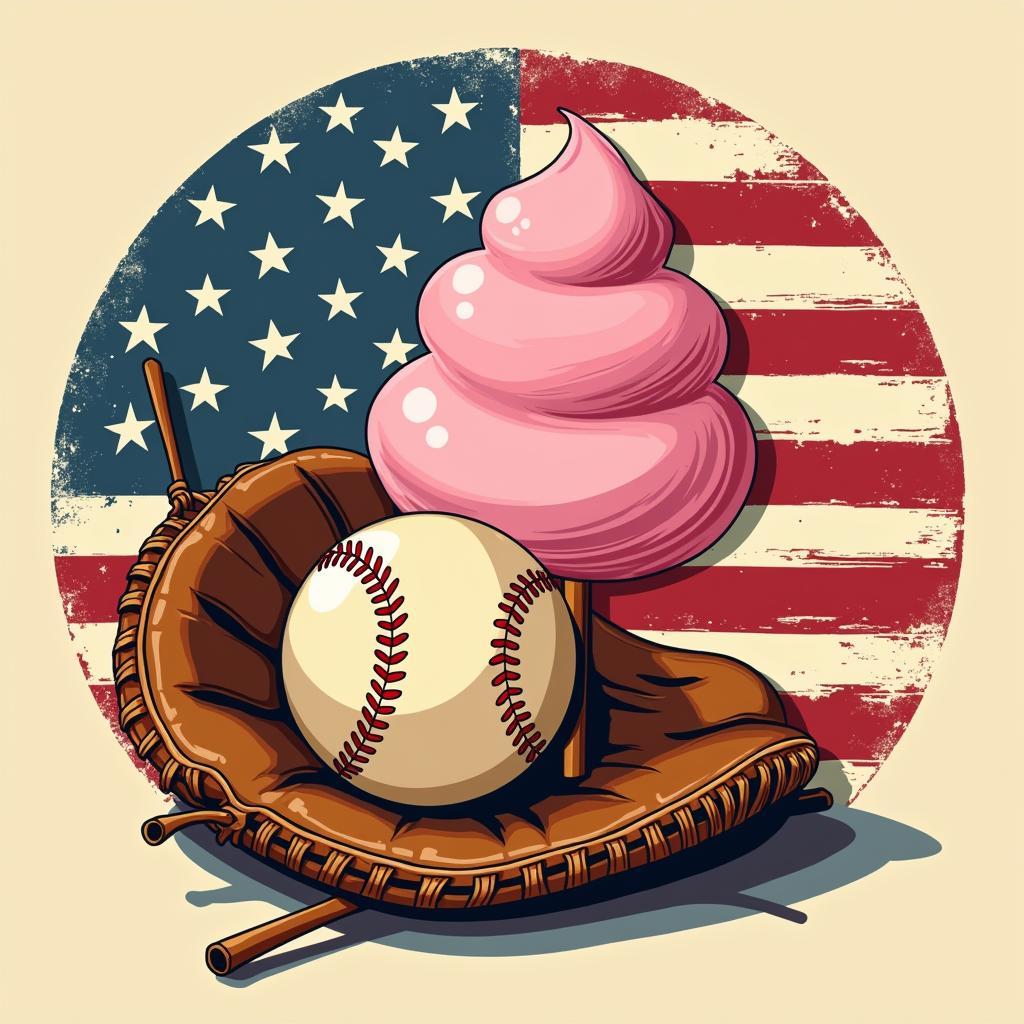 Vintage baseball glove and cotton candy poster