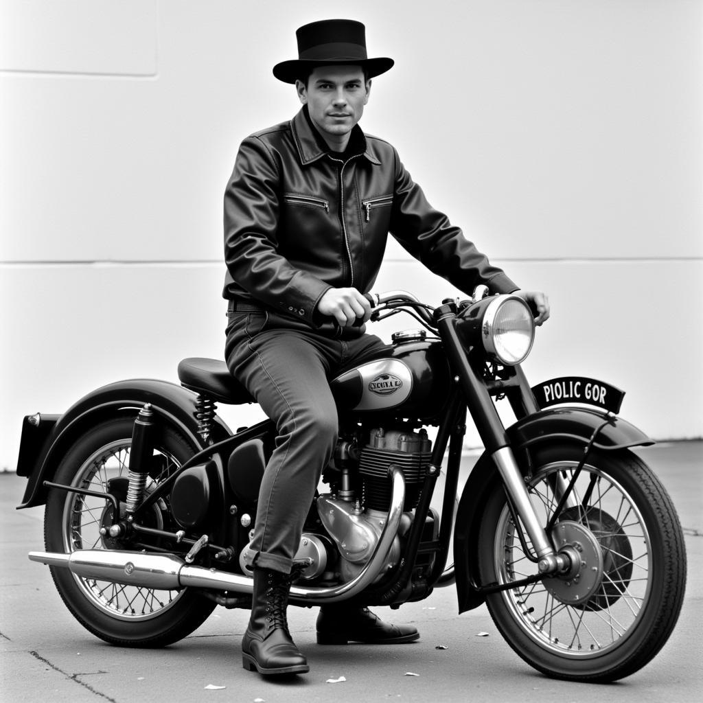 Vintage biker wearing a top hat