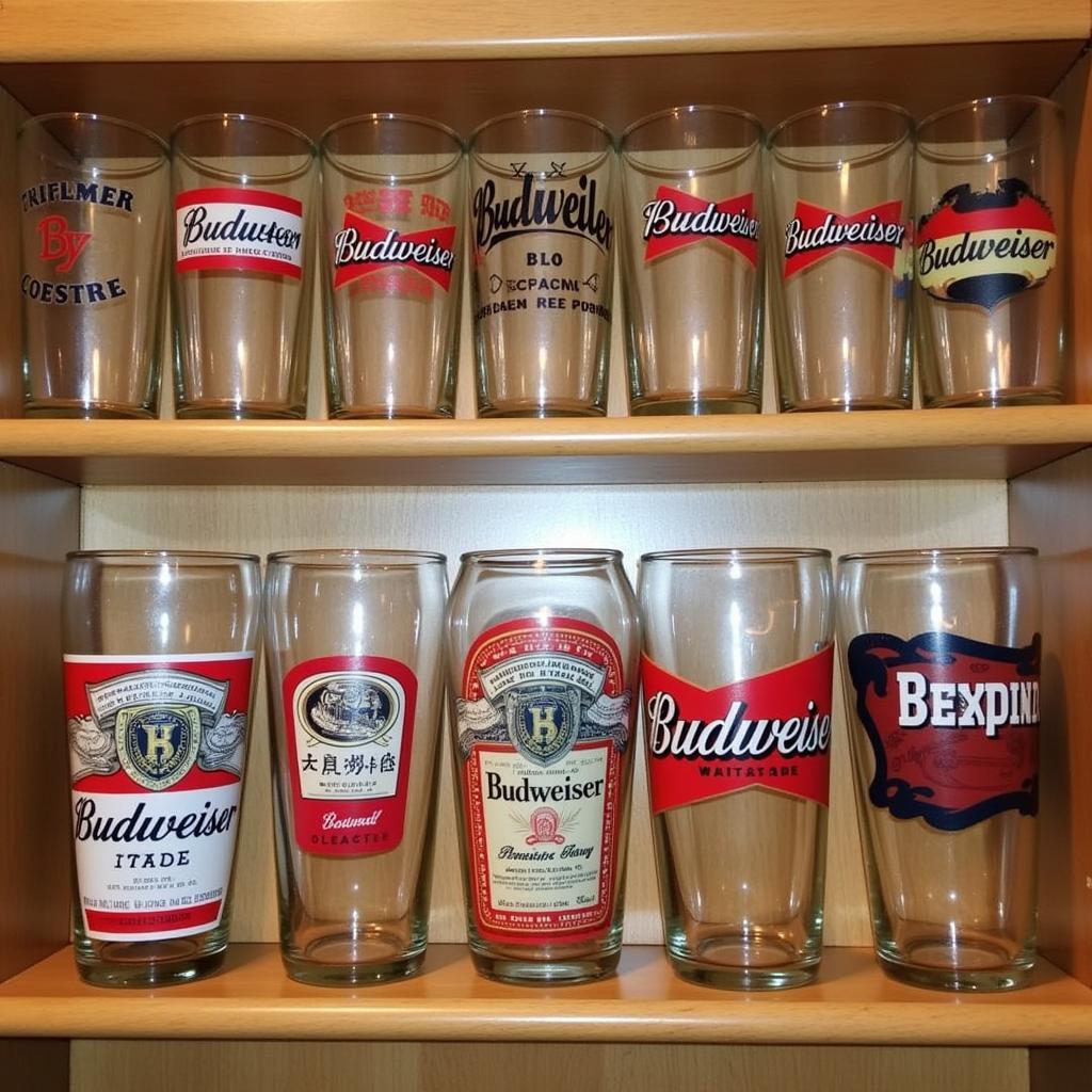 A Collection of Vintage Budweiser Glasses on Display