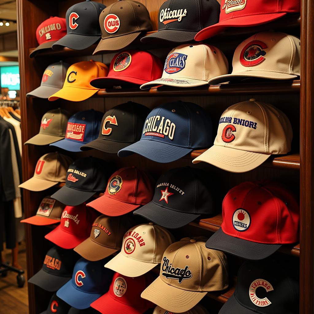 A display of vintage Chicago hats at a shop