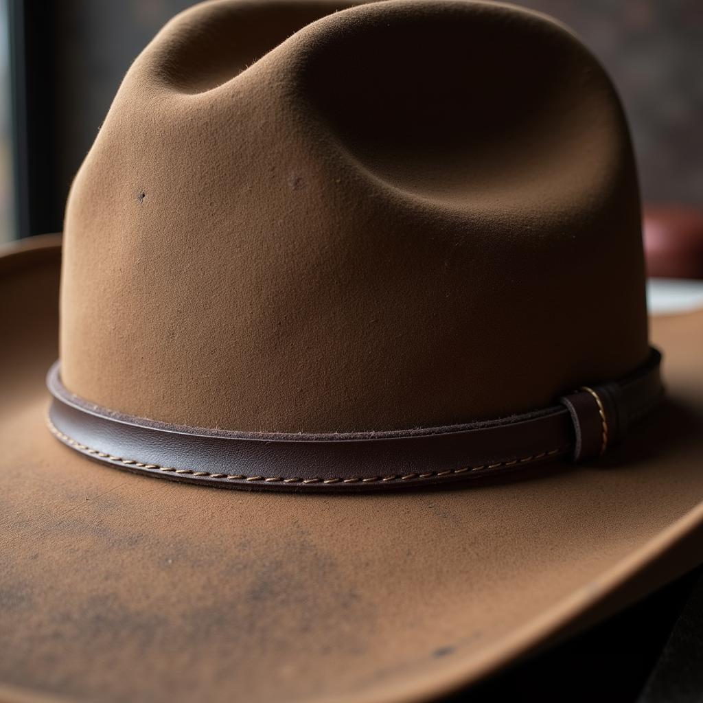 Vintage Cowboy Hat Adorned with a Leather Ribbon