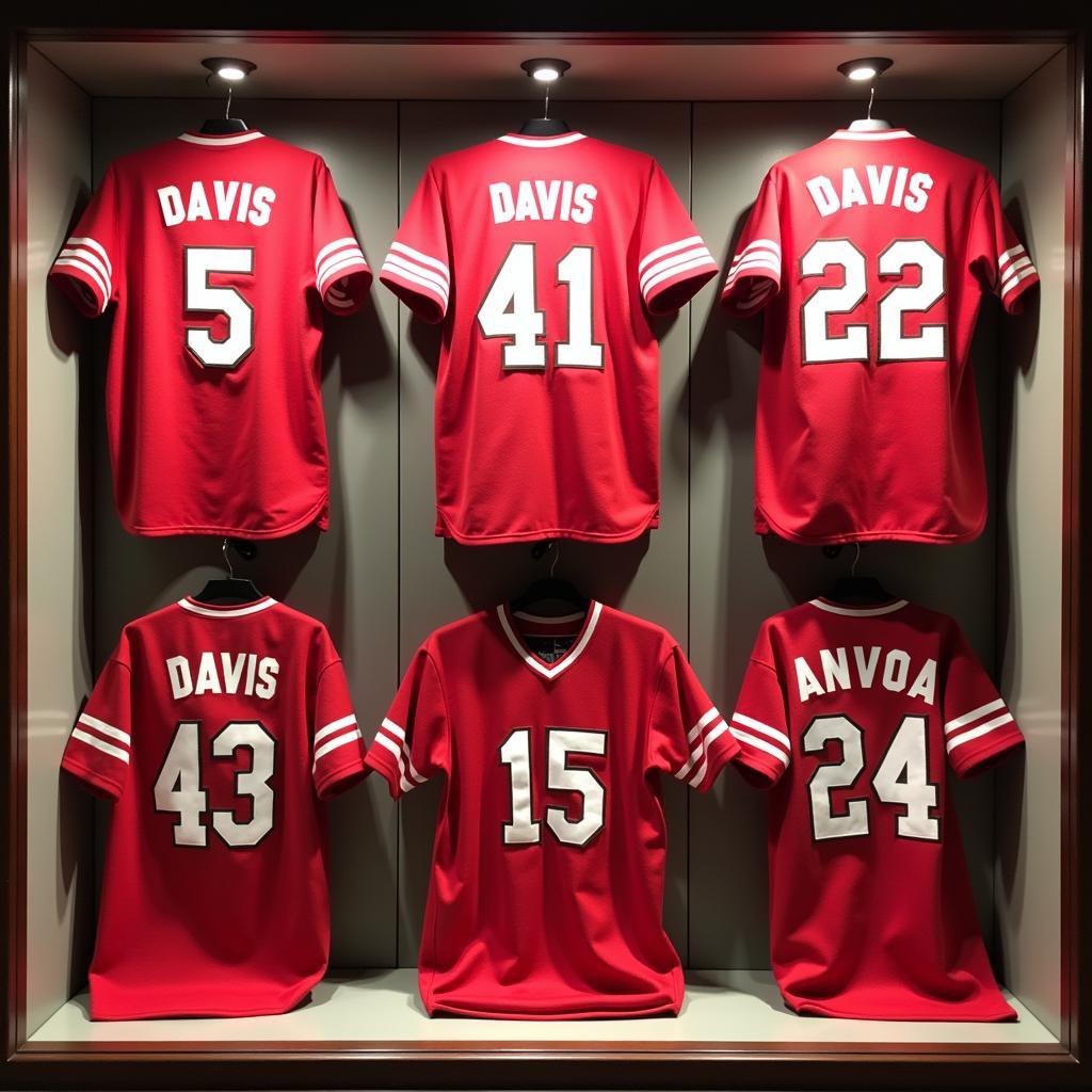 A collection of vintage Eric Davis Reds jerseys