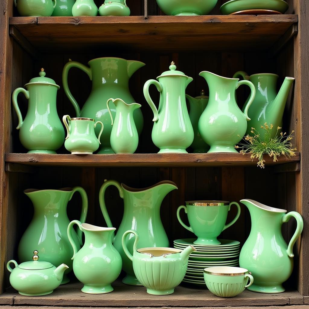 Collection of vintage green pitchers