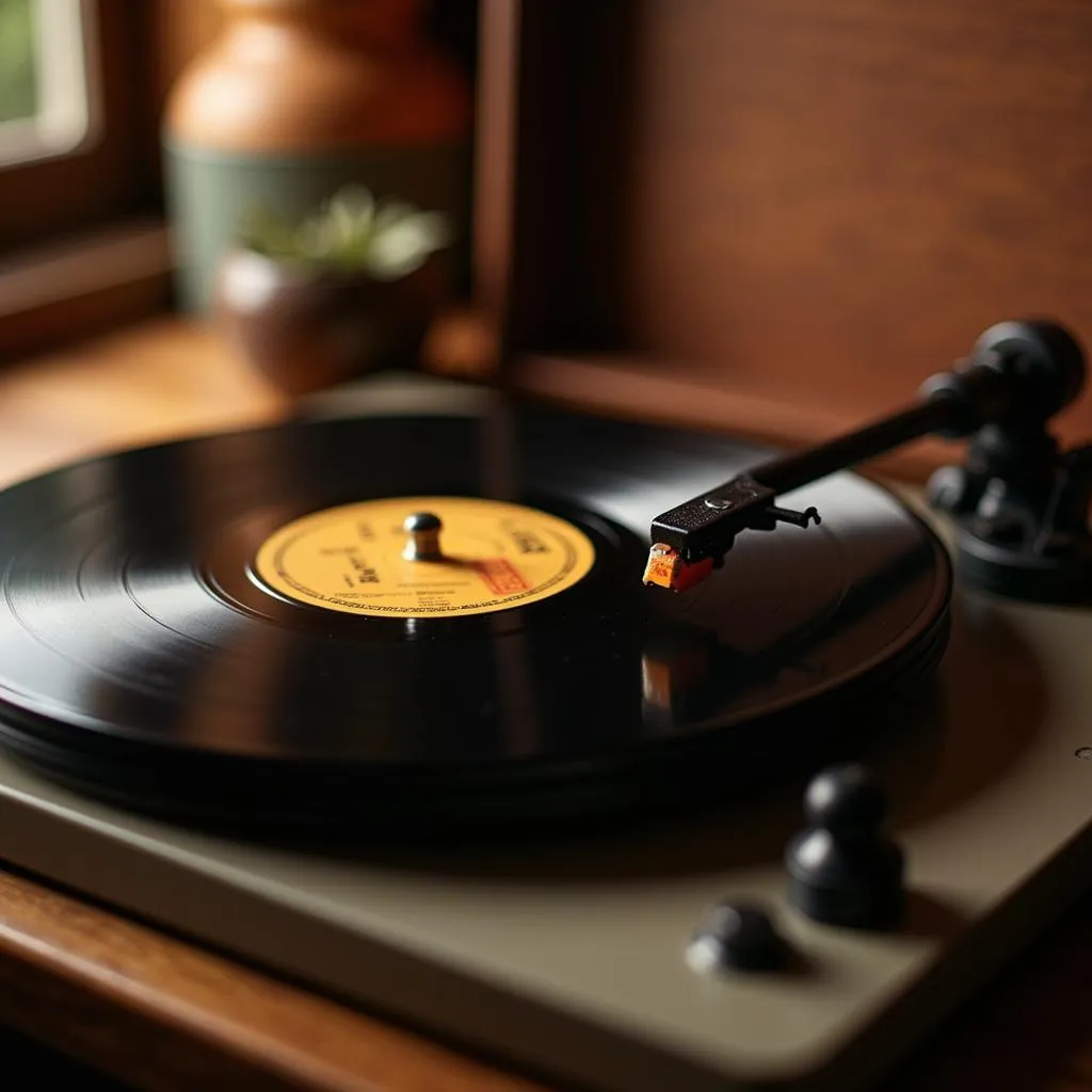 Vintage Hawaiian music vinyl record playing on a turntable