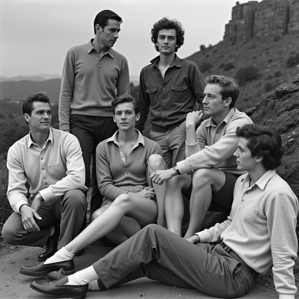 Group of vintage Hollywood actors in henley sweaters