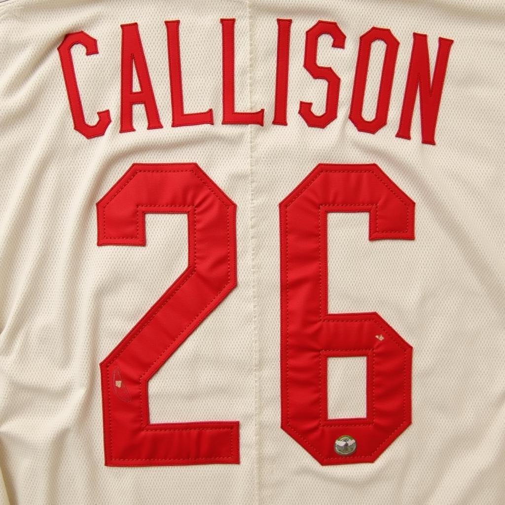 A close-up of a vintage Johnny Callison Phillies jersey showcasing the details and craftsmanship