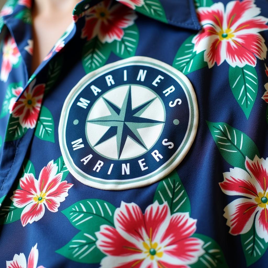 A close-up of a classic Mariners Hawaiian shirt design